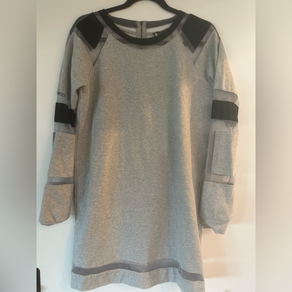 Gray Long Sleeve Dress with Black Accents